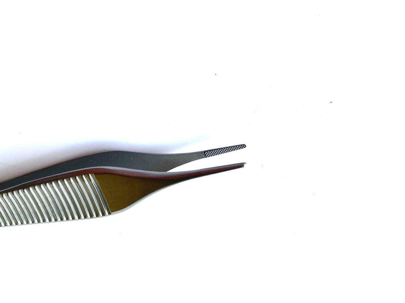 T/C Adson Plastic Surgery Forceps 4.75" Straight Fine Point with Tungsten Carbide Inserts Surgical Veterinary Instruments with Gold Handle (Serrated Tips, Adson Dressing Forceps, TC)