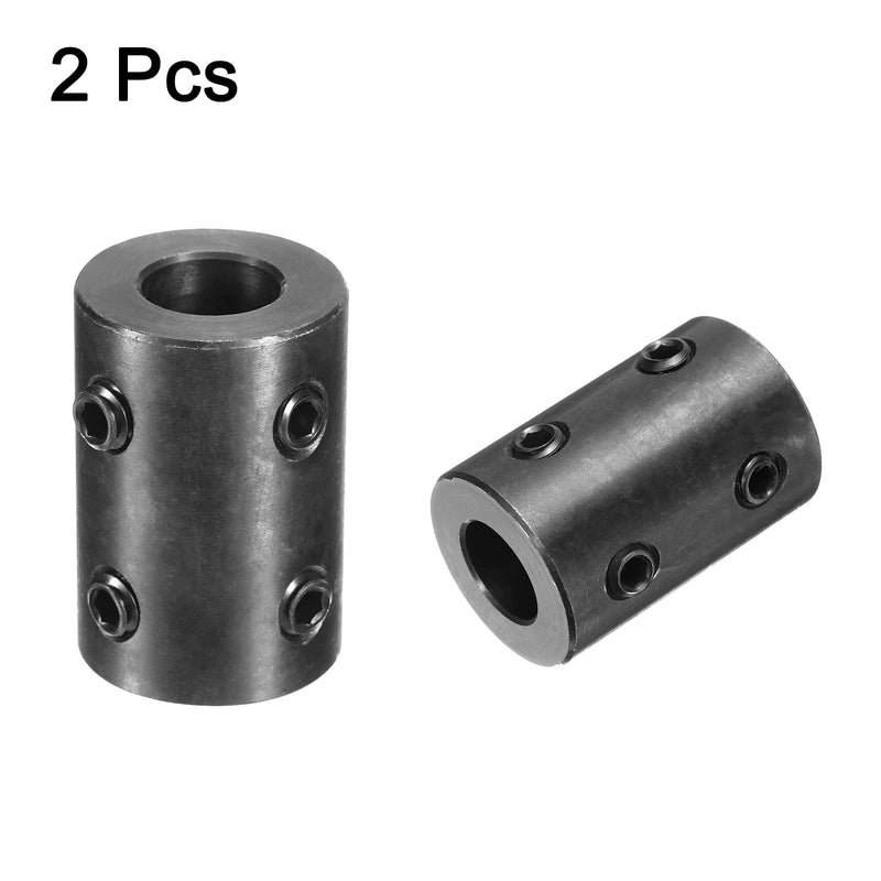 uxcell 2pcs Shaft Coupling 1/2" Bore, 1" OD, 1-1/2" Length, Black Oxide Plated Steel Rigid Coupling, Motor Wheel Coupler, (4 Set Screws)