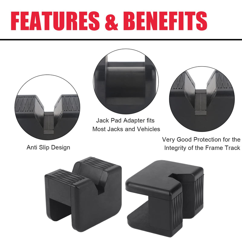 Jack Rubber Pad Adapter,Jack Stand Universal Heavy Duty Rubber,Slotted Frame Rail Pinch Welds Protector Floor Jack Pad Adapter(4 Pack)