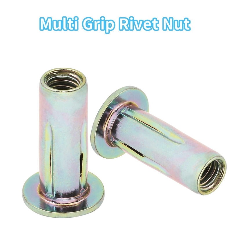 25Pcs Steel Multi Grip Rivet Nuts Pre Bulbed Shank Zinc-Plated Flat Head Threaded Insert Nut Construction Fasteners for Industrial (5/16-18) 5/16-18