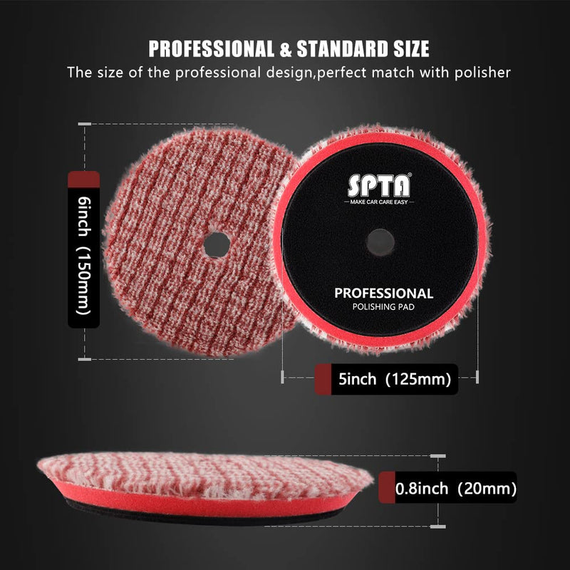SPTA Wool Polishing Pads, 2Pcs 5 Inch (125mm) Wool Cutting Pad, Short Hair Wool Buffing and Polishing Pad Set, Wool Buffing Wheel for Heavy Cut for 5 Inch Car Polisher Polishing, Buffing and Cutting 2Pcs 5Inch Ultra Coarse Short Hair Wool 5 Inch (125mm)
