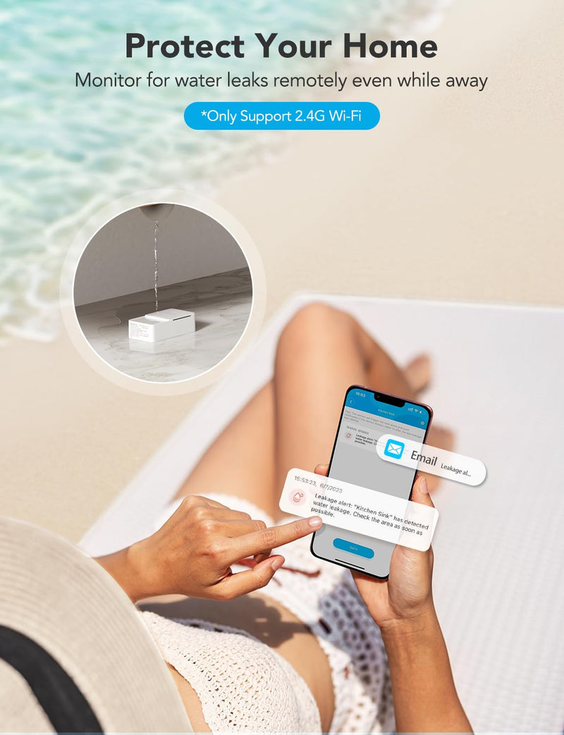 GoveeLife WiFi Water Ieak Detector 2 for Home, Smart Water Ieak Sensor 4 Pack with 100dB Adjustable Alarm and App Alerts, Wireless Detector with 1312 ft Transmission for Basement, Kitchen, Bathroom 1 gateway + 4 sensor