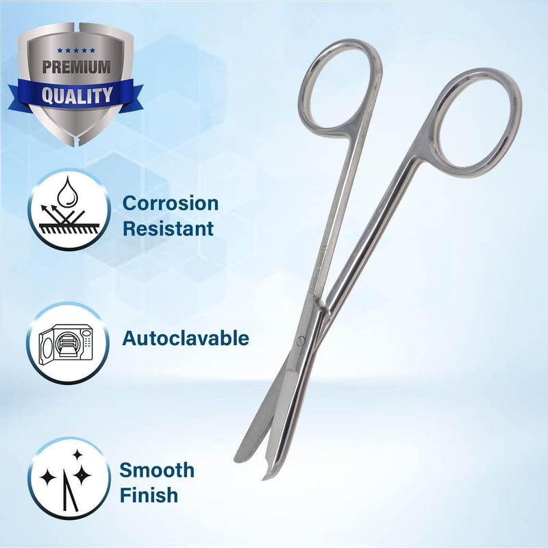 Suture Stitch Scissors 4.5" with Crescent Delicate Hook- Perfect for Suture Removal, First Aid, EMS Training and More Premium Quality Instrument- Stainless Steel (Silver) Silver