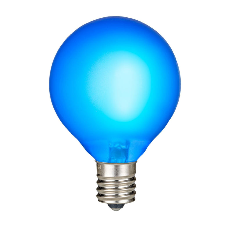 RetroGlo Satin Blue G40 LED Globe Bulbs 25-Pack, Frosted Glass, E12 Candelabra Base, 30,000 Hour Life, Indoor/Outdoor Rated