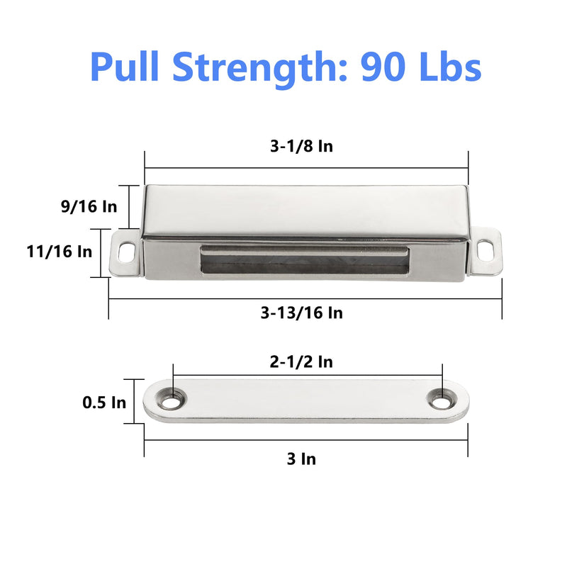 2 Pack | Heavy-Duty Magnetic Door Catch - 90lb Pull Force, Stainless Steel, Anti-Rust, Ideal for Screen Door, Pantry Door, Barn Door and RV Doors. Large-90Lbs 2