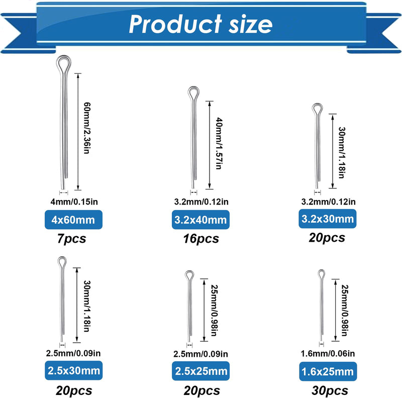 Cotter Pin Assortment Kit 304 Stainless Steel 13 Sizes Cotter Pins & R Clips Cotter Pin Set for Hitch Pin Lock Systems 200Pcs - Cotter Pins & R Clips