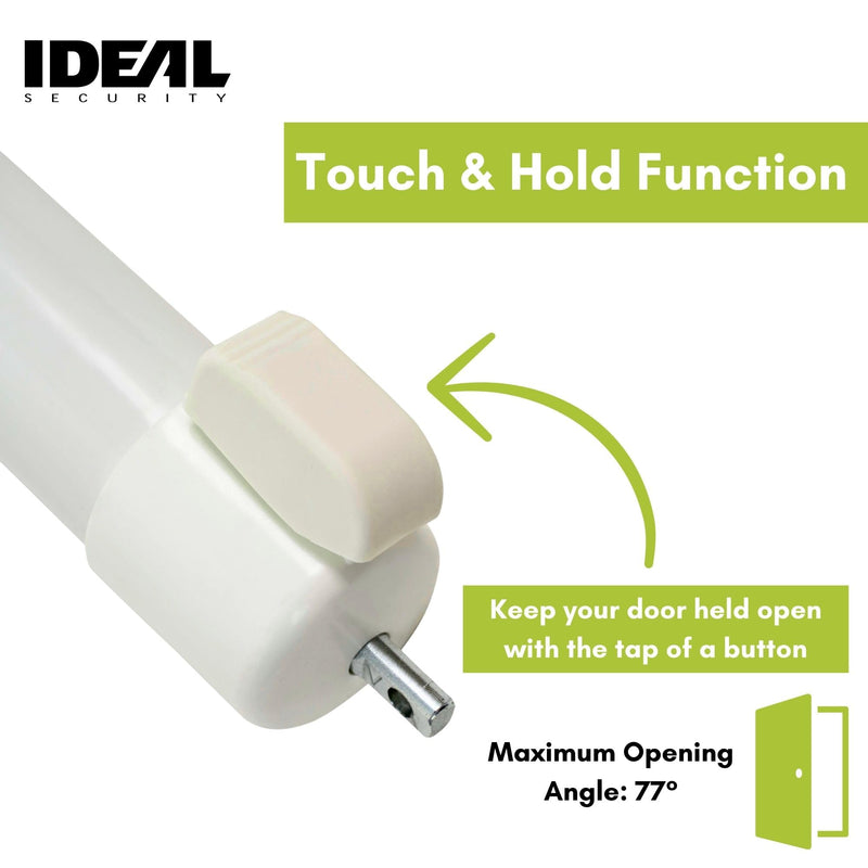 Ideal Security 9700 Heavy Pneumatic Touch & Hold Storm and Screen Door Closer for Wood, Aluminum, and Vinyl Doors, Silent and Smooth Closing, 11.5", White