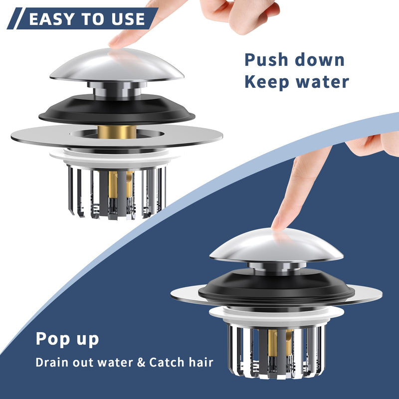 Universal Tub Stopper Bathtub Drain, Drain Hair Catcher and Cover, Pop Up Tub Stopper Bathtub Drain Plug Cover Replaces Bath Tub Lift and Turn, Tip-Toe and Trip Lever Bathtub Drains (Silver) Silver