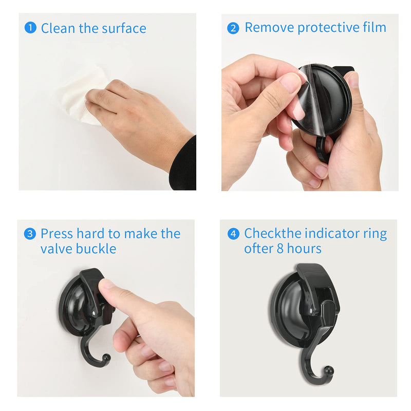 Heavy Duty Vacuum Wreath Cup Hook, Easy to Install and Remove, No Hole Punched,Black- Plated Plished Super Suction for Kitchen，Bathroom and Restroom,2Pack Black, 2Pack