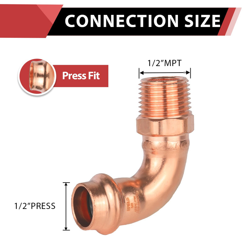 2Pcs EFIELD 1/2" Copper Press x 1/2" Male NPT 90 Degree Elbow(PRESS082-2) 1/2" x 1/2" 2