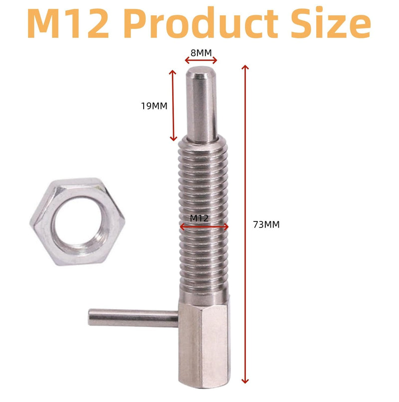 2pcs Retractable Indexing Plunger Pin, M12 Stainless Steel Spring Pin Spring L Handle Loaded Latch Spring Plunger Safety Pin Spring Latch Telescopic Locking Pin Spring Lock with Nut