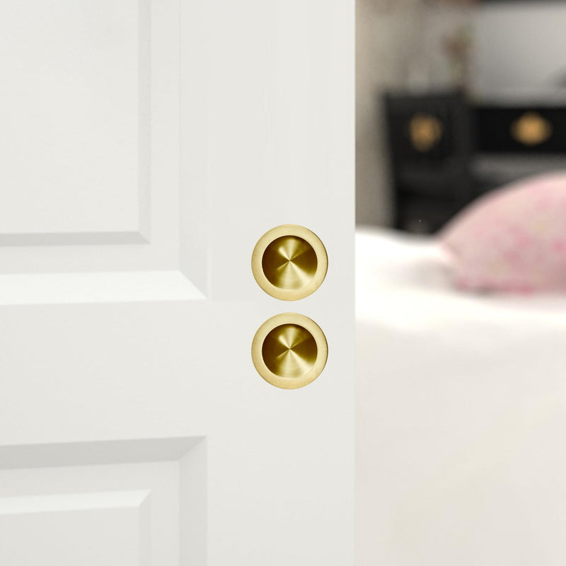 Recessed Pocket Door Pull Handles, Round Finger Flush Pulls Sliding Closet Door Handle Brushed Gold 304 Stainless Steel (4 Pack) 2.75 Inch Stainless Steel Gold(4 Pack)