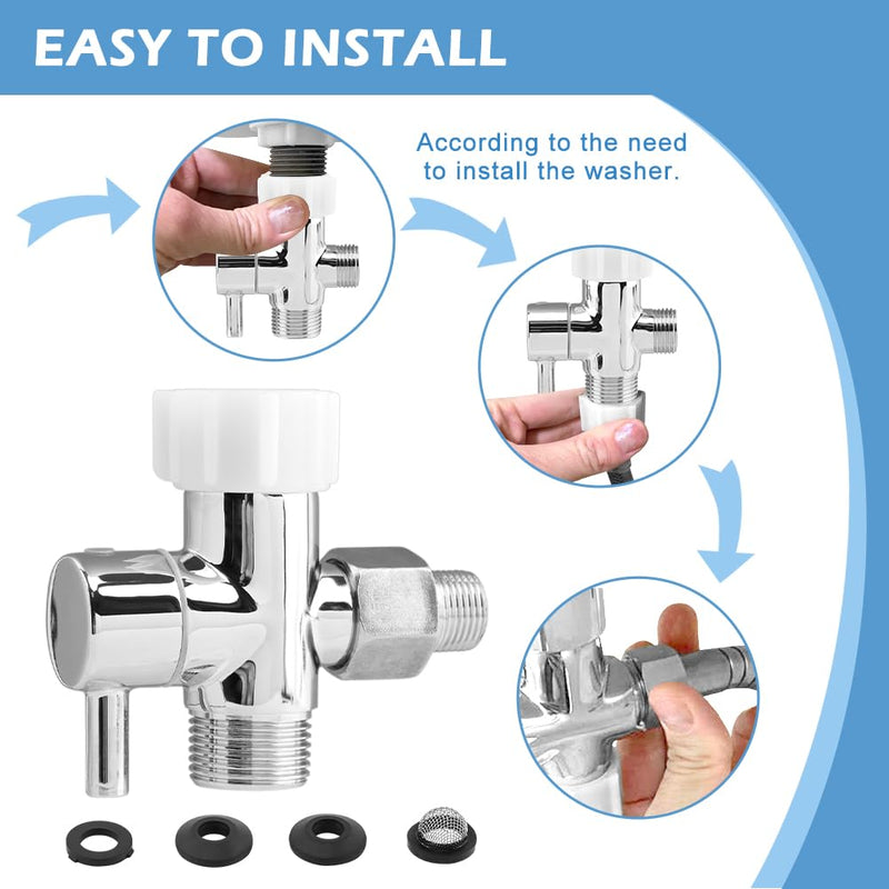 Bidet T Adapter with Shut off Valve, 3 Way T Valve for Bidet (7/8” x 7/8” x G1/2 or 3/8"), T Valve for Handheld Toilet Bidet, Tee Connector Bidet Attachment for Toilet