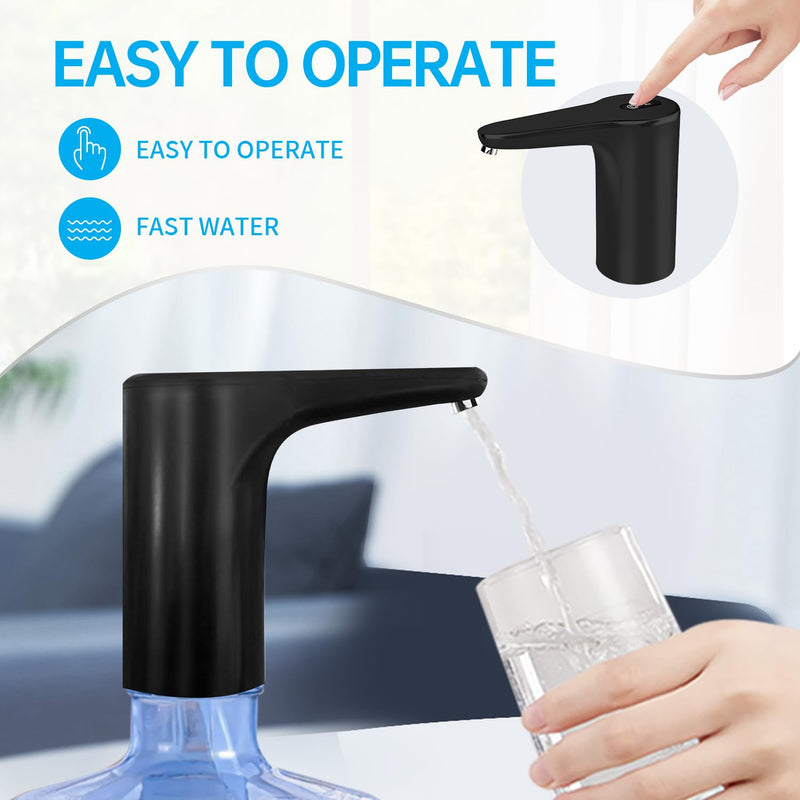 VINMEN 5 Gallon Water Bottle Pump Water Bottle Dispenser, Water Pump for 5 Gallon Jug,USB Charging Automatic Drinking Water Pump,Water Bottle Switch for Universal Bottles-Black Digital AM Black