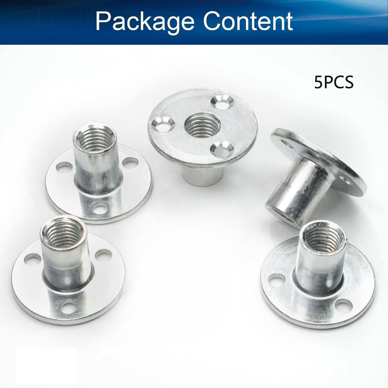 Yinpecly M12 Brad Hole Tee Nut Carbon Steel Round Base Screw-in T-Nuts Furniture Hardware Flange Insert Mounting for Furniture Installation 5pcs M12x40x2.5mm