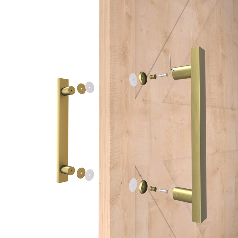 Titanium Gold Square Barn Door Handles 12"/16"/18"/24"/36"/48"/59'', Pull Push Long French Door Handle Double Sided, Large Front Exterior Shower Door Pull Handles 12inch / 30cm Brushed Gold