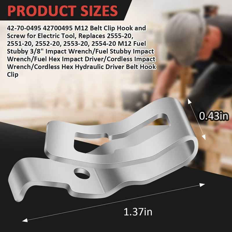 Belt Clips, 2pcs 42-70-0495 Drill Tool Clips Hook Kit with Screws for Drill Stubby Impact Wrench Hex Impact Driver Hex Hydraulic Driver 2 Packs