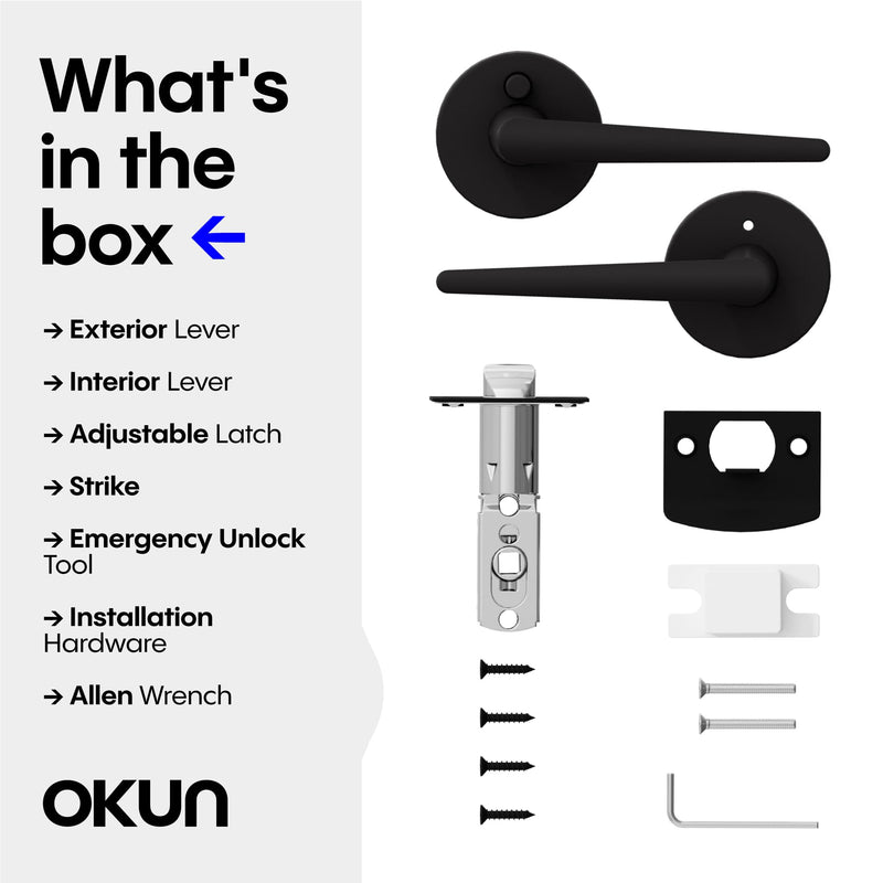 Okun Halo 1-Pack Matte Black Privacy Door Levers – Push Button Lock, Reversible, Sleek Concealed-Mount Design for Bedroom & Bathroom 1 Pack