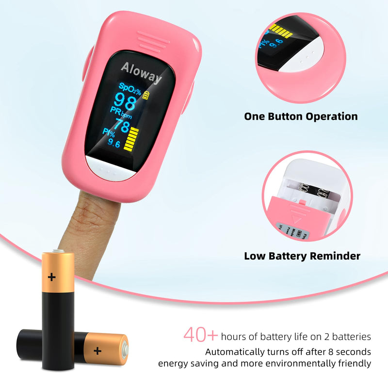 Aloway Finger Oxygen Monitor, Pulse OX, Pulse Oximeter Fingertip, Oxygen Monitor Fingertip with Pulse Monitor, SpO2 Reading Home Outdoor Sports, Pulse Oximeter(Pink) pink