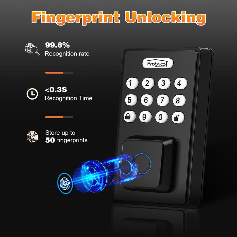 Probrico Smart Fingerprint Door Lock for Front Door, Keyless Entry Door Deadbollt Lock with Digital Keypad Code, Electronic Smart Deadbolt with App Control, Auto Lock, Bluetooth, Black