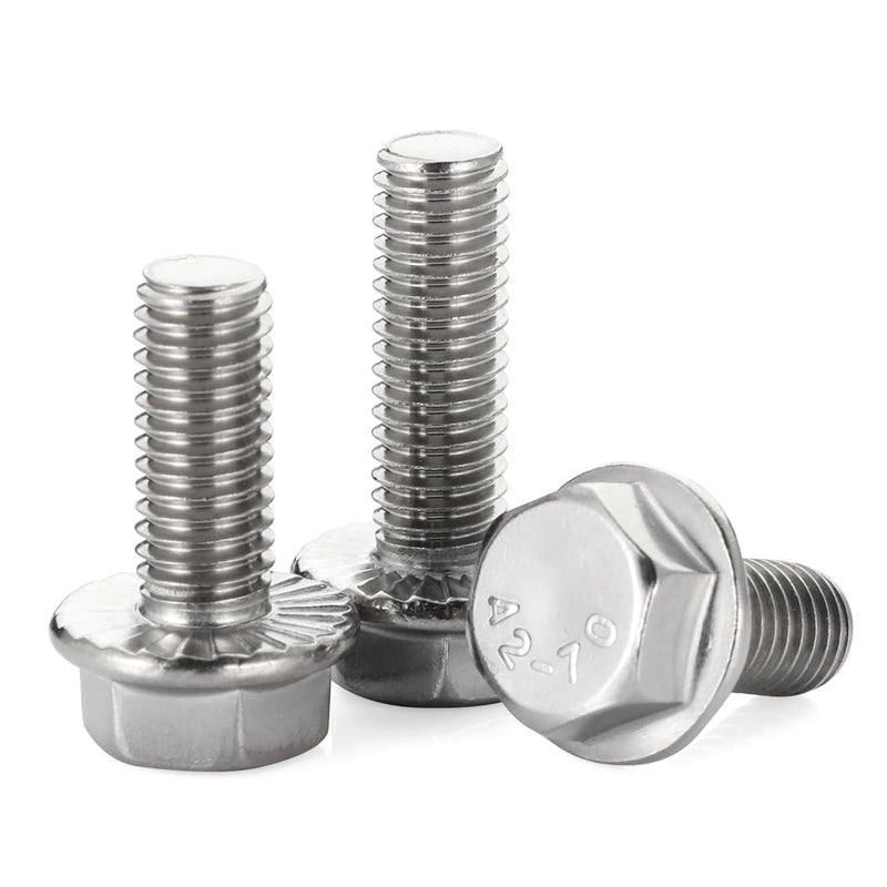 1/4-20 x 1 Flanged Hex Head Bolts Flange Hexagon Screws, Stainless Steel A2, DIN 6921, 25 PCS 1/4-20 x 1"