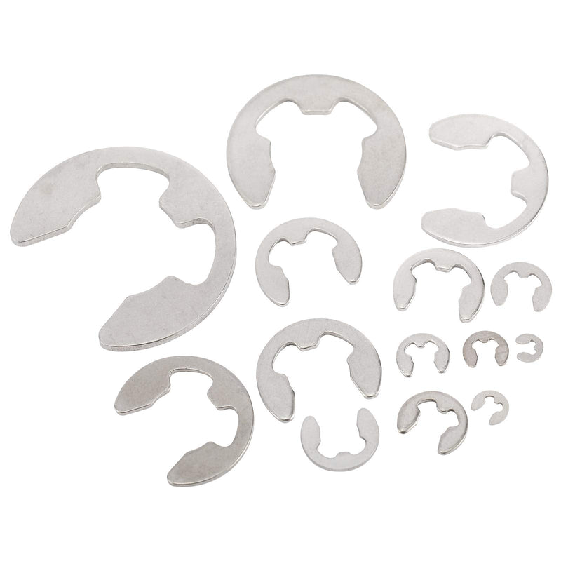 Toolly 380Pcs 304 Stainless Steel E-Clip Circlip External Retaining Ring Assortment Set, 14 Sizes