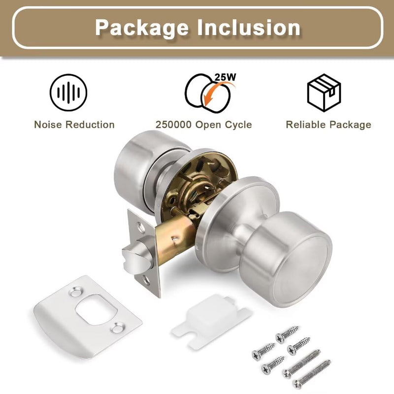 3 Pack Flat Passage Closet Door Knobs Interior in Satin Nickel, Non-Locking Modern Kitchen Door Handle Interior, Indoor Keyless Door Knob No Lock for Hallways 3 Passage Door Knobs