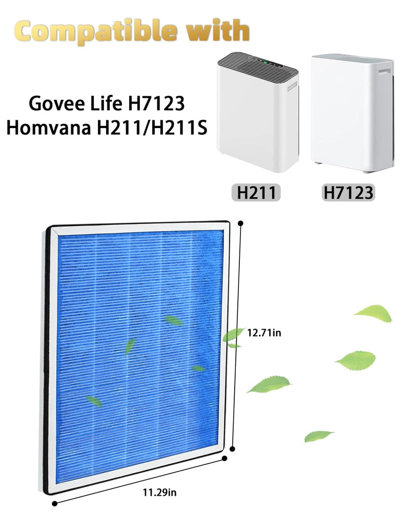 H7123 HEPA Filter Compatible with Govee Life H7123 and Homvana H211/H211S Air Purifiers, 4-in-1 True HEPA and High-Efficiency Activated Carbon Filter, 2 Pack 2 pack filters