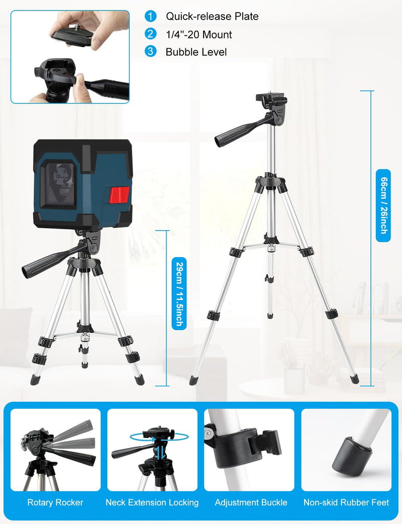 Laser Level, RockSeed Cross Line Laser with Self-Leveling, Vertical and Horizontal Line, Rotatable 360 Degree, Carrying Pouch, Battery Included (Green with Tripod) Green With Tripod