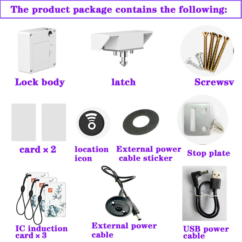 Electronic Cabinet Lock, RFID/NFC Sensor, Hidden Form, Support USB External Power Supply, for Wooden Cabinet Drawers Lock