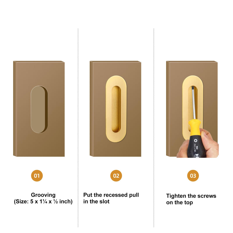 Malimali 6 Inch Gold Recessed Finger Flush Pulls for Pocket Door Closet Door, Sliding Barn Door Handle Hardware Brushed Gold Stainless Steel Oval Door Pulls (4 Pack) Oval (4 Pack)