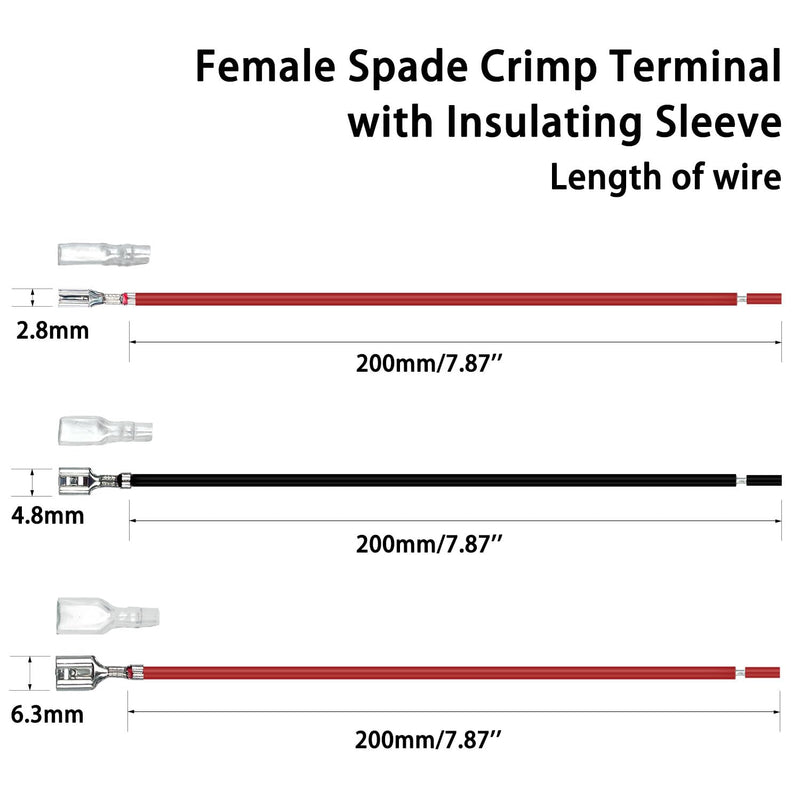30PCS 2.8mm /4.8mm /6.3mm Female Speaker Wire Connector with Insulating Sleeves Speaker Connectors Red+Black Spade Connectors Flat Quick Splicing Kit WW001