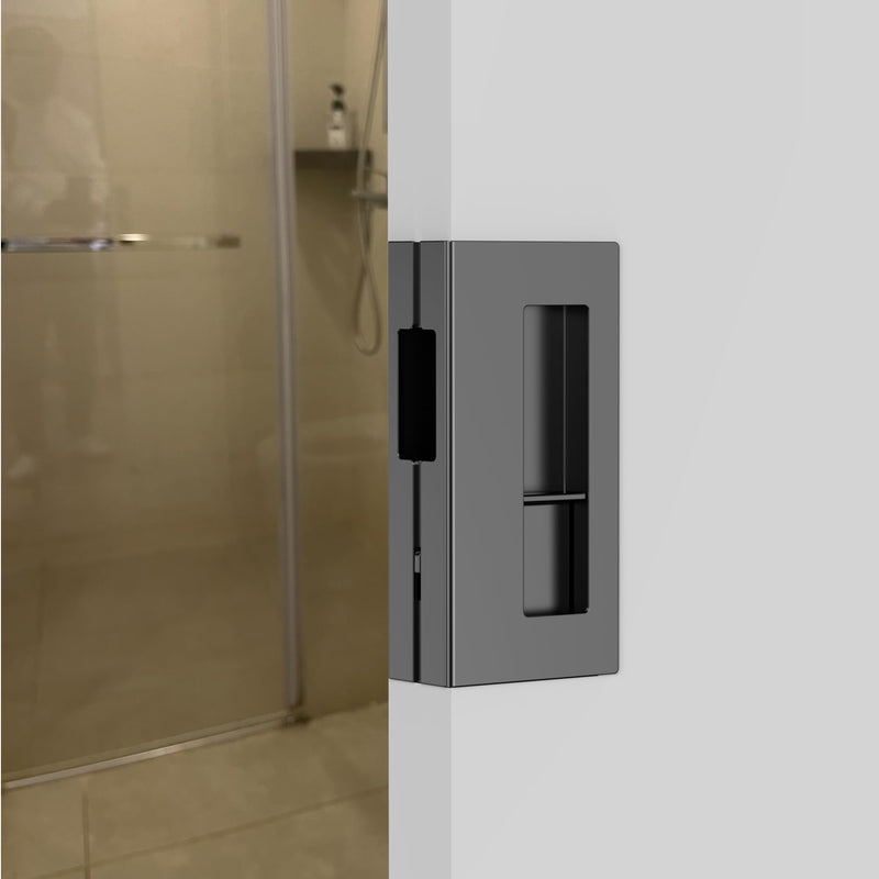 Privacy Pocket Door Pull with Lock, Wooden Sliding Door Handle for 1-3/8”Thickness Door Replace Old Or Damaged Pocket Door Hardware (Matt Black) Matt Black