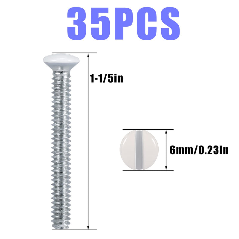 AIEX Long 6-32 Thread White Wall Plate Screws Outlet Cover Screws Switch Cover Screws Replacement (35Pcs, 1.2Inch, White) 35Pcs, 1.2Inch, White
