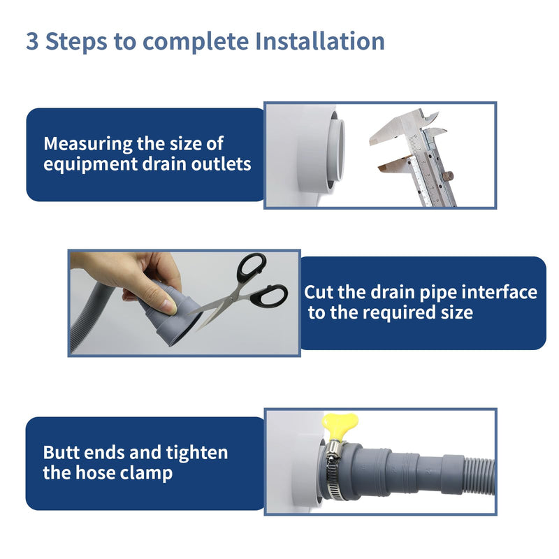 3.2 FT Washing Machine Drain Hose, Flexible Dishwasher Drain Hose Extension Kit, Universal Washer Drain Hose, Corrugated Washer Hose with 1 Adapter, 2 Hose Clamps, 1 U-Bend Hose Holder 3.2 FT