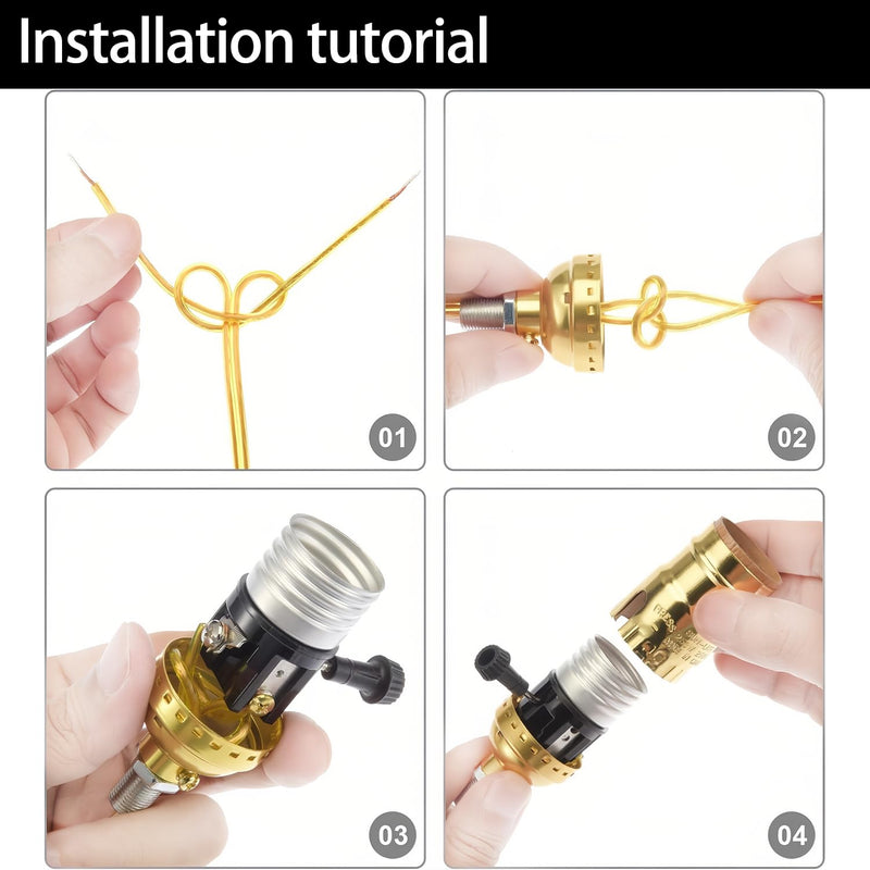 Lamp Socket Replacement, E26 Threaded Base, Turn Knob for ON/Off Light Settings, Lamp Parts for Table and Floor Lamps Repair, Dimmable Light Bulb Socket with Lamp Switch (Gold) 2 Way - Turn Knob