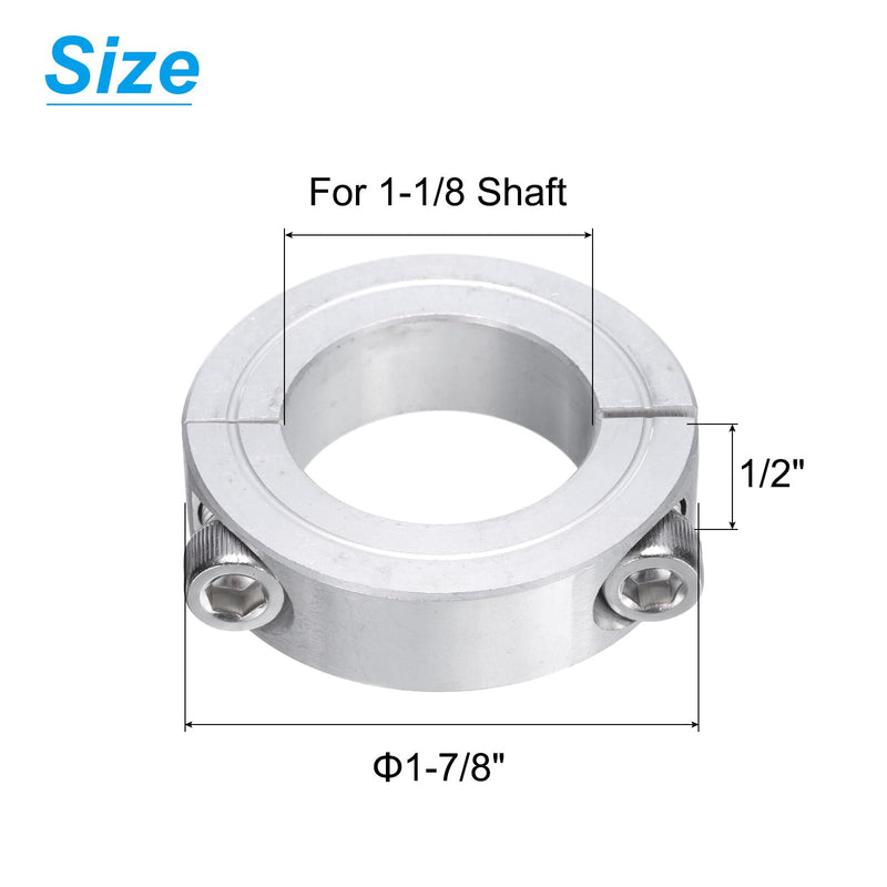 uxcell Double Split Clamp-On Shaft Collar for 1-1/8" Shaft, Two-Piece Clamping Collar, 1-7/8" OD, 1/2" Thickness, Aluminum Alloy Set Screw Split Collar Clamp
