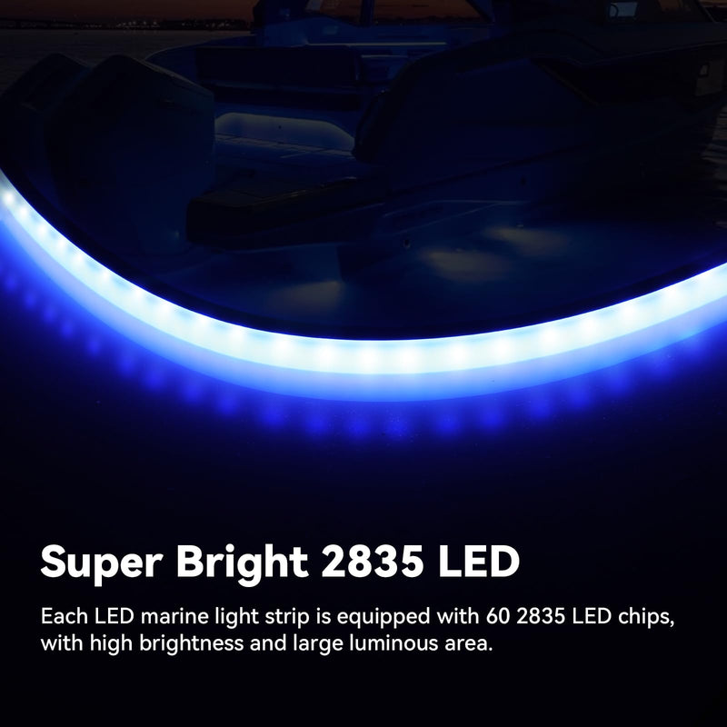 RVZONE Boat Interior Lights, 20 Inch 4 Pcs LED Boat Strip Lights 12V White and Blue Dual Color Marine Courtesy Strip Deck Transom Light for Fishing Pontoon Kayak Yacht Sailboat White&Blue 4PCS*20''