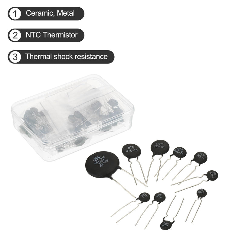 uxcell NTC Thermistors Resistor 3950 10 Values 81 Pcs Inrush Current Limiter Temperature Sensor Assortment Kit (3D-25 5D-7 5D-9 5D-11 5D-15 8D-9 10D-9 10D-11 20D-9 47D-15)