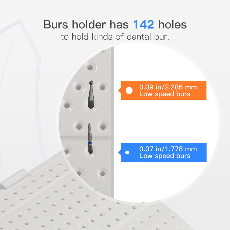 Annhua White Dental Burs Holder Bur Block Station Bur Box, 142 Holes Burs Block Station Organizer Case for Slow Speed High Speed Bur