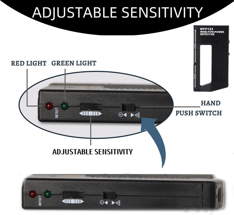 High-Sensitivity Wall Scanner & Metal Detector - Adjustable Alert for Pipes and Wires - Multifunctional Stud Finder for Adults - Durable Plastic Design (Black, Model WPP123)