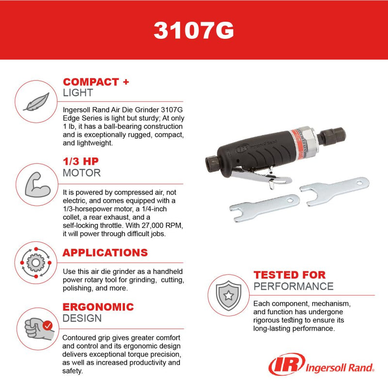 Ingersoll Rand 3107G 1/4-Inch Straight Air Die Grinder with Ergonomic Grip Edge Series