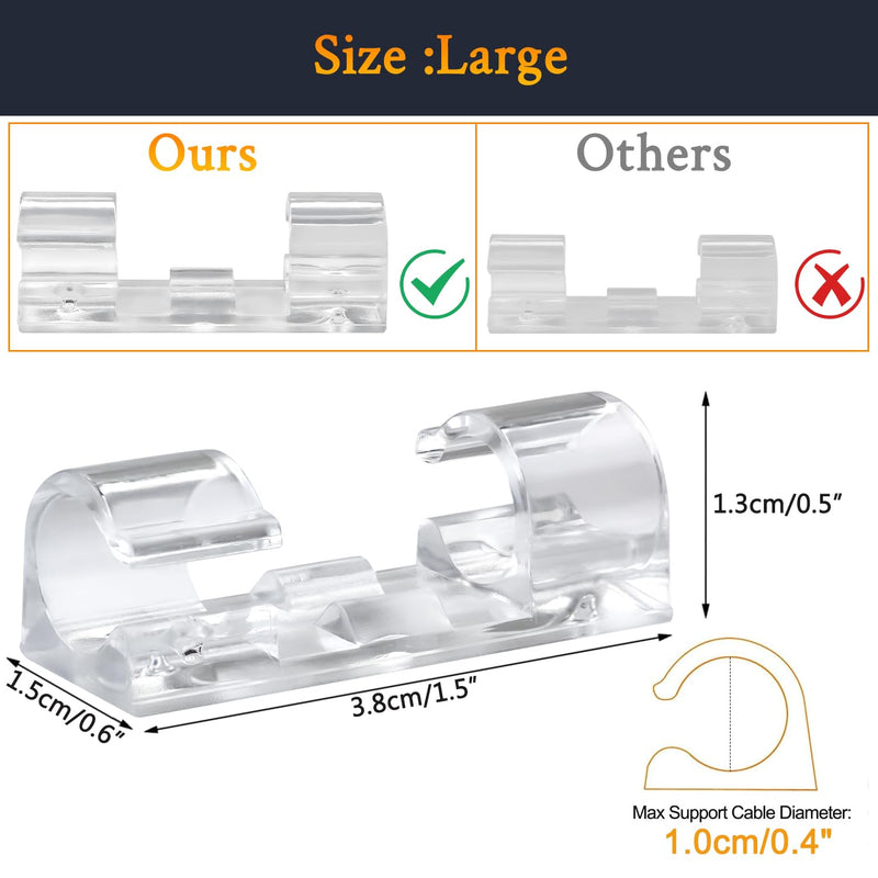 SOULWIT 50 Pcs Self Adhesive Cable Management Clips, Cable Organizers Sticky Wire Clips Cord Holder for TV PC Laptop Ethernet Cable Desktop Home Office (Transparent) Transparent