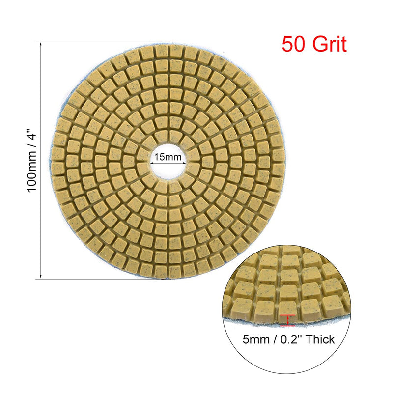 uxcell Diamond Polishing Sanding Grinding Pads Discs 4 Inch Grit 50 10 Pcs for Granite Concrete Stone Marble