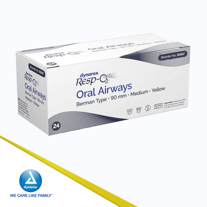 Dynarex Berman Oral Airway Assist Device - Disposable Airway Adjuncts - Slotted Sides, Midway Opening, Color-Coded Bite Lock - 90mm Adult, 24-Count