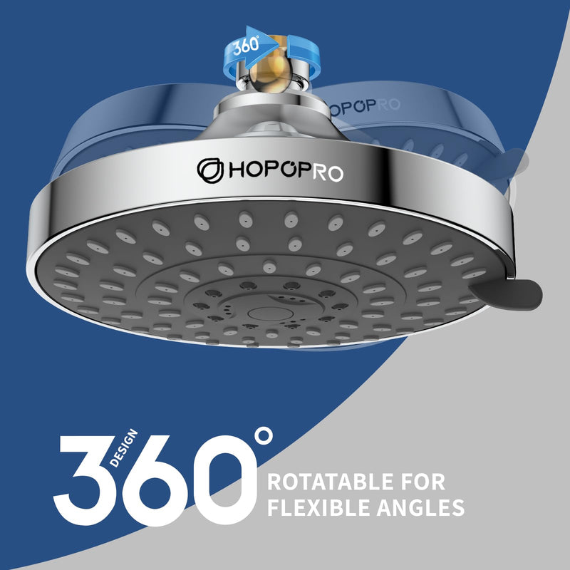 HOPOPRO 5-Mode High Pressure Shower Head - The Washington Post, NBC News, Today TV Show Recommended - High Flow Fixed Showerheads (6 Inch Chrome) 6 Inch Modern Chrome Modern