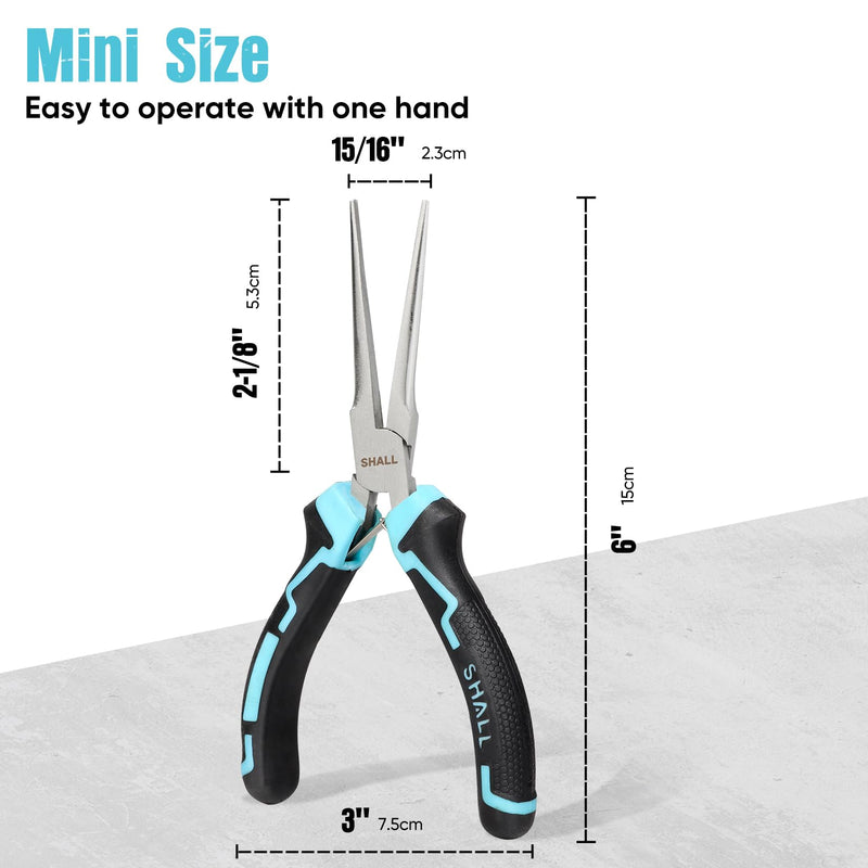 SHALL 6" Mini Needle Nose Pliers, Long Nose Pliers w/Comfort Grip Handles & Non-Serrated Drop Forged Steel Jaws, Small Needle Nose Pliers for Jewelry Making, Wire Wrapping, Crafts, Electronic Repair 1PC