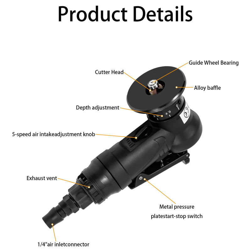 Handheld Pneumatic Chamfering Tool, 45 Degrees Arc Corner, 1/4 Inch Air Inlet, Mini Air-Powered Chamfer Machine For Metal Wood Beveling and Deburring(C&R Angle Blades) Black