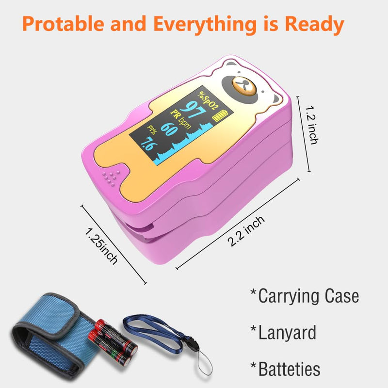 Pediatric Pulse Oximeter, OLED Display Oxygen Monitor Fingertip for Children, Baby & Kids, Blood Oxygen Saturation Monitor (SpO2) Pink