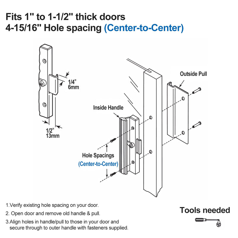 Baomain Surface Mount Sliding Patio Door Handle Set, 4-15/16" Hole Spacing C-to-C, Clamp Style Aluminum Replacement for Sliding Glass Doors, White with Woodgrain Finish 4-15/16 Inch (Hole Spacing)